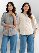 Dark Grey & Light Brown Striped Shirts Combo