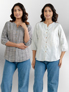 Dark Grey & Light Green Striped Shirts Combo
