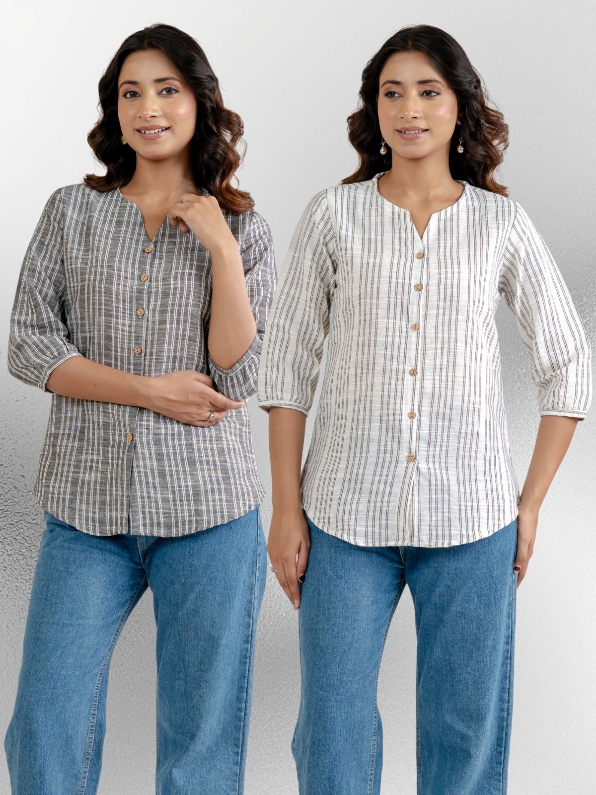 Dark Grey & Light Grey Striped Shirts Combo