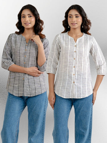 Dark Grey & Light Grey Striped Shirts Combo