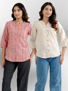 Dark Red & Light Brown Striped Shirts Combo