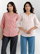 Dark Red & Light Pink Striped Shirts Combo