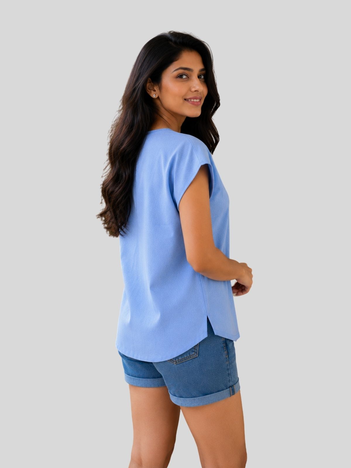 Cream & Dark blue Cotton Blends Tops Combo