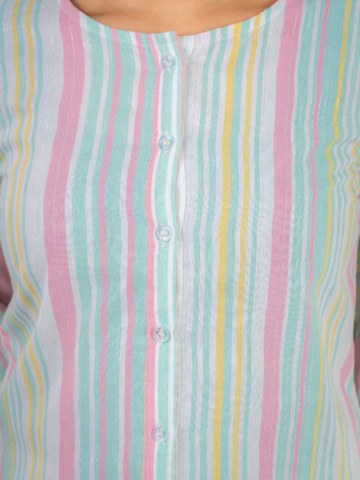 Green Rainbow Stripe Cotton Shirts
