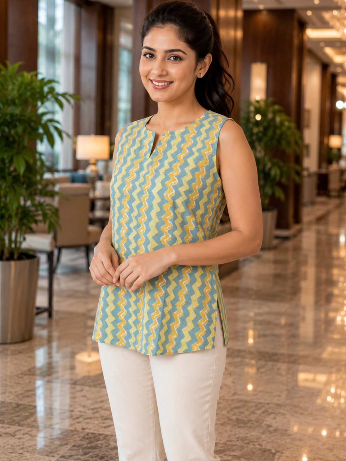Green Printed Sleeveless Top
