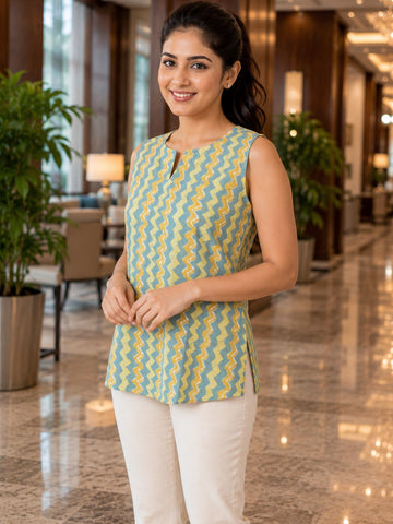 Green Printed Sleeveless Top
