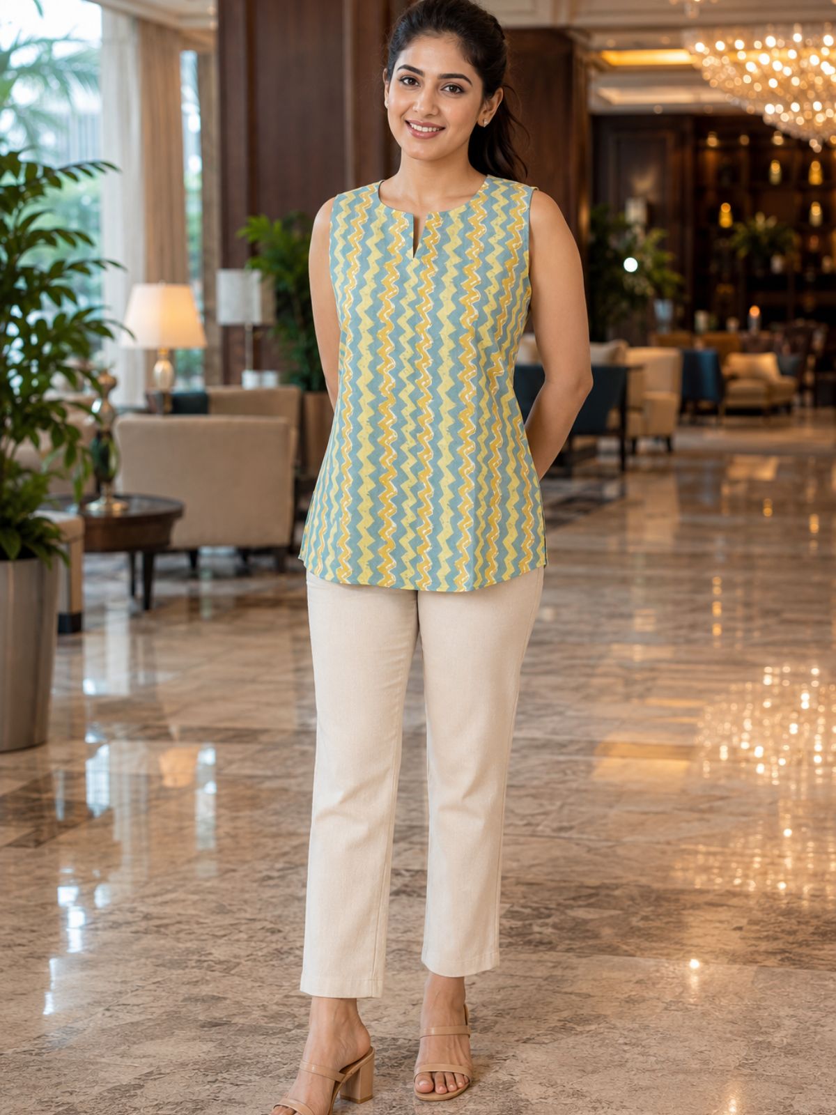 Green Printed Sleeveless Top