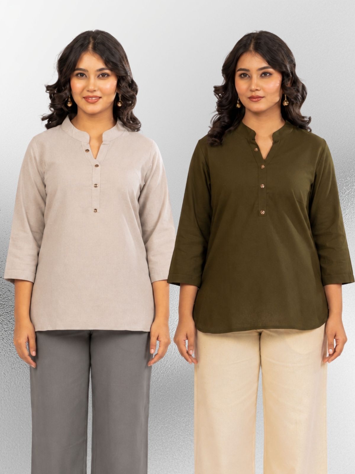 Grey & Mehndi Cotton Comfort Tops Combo