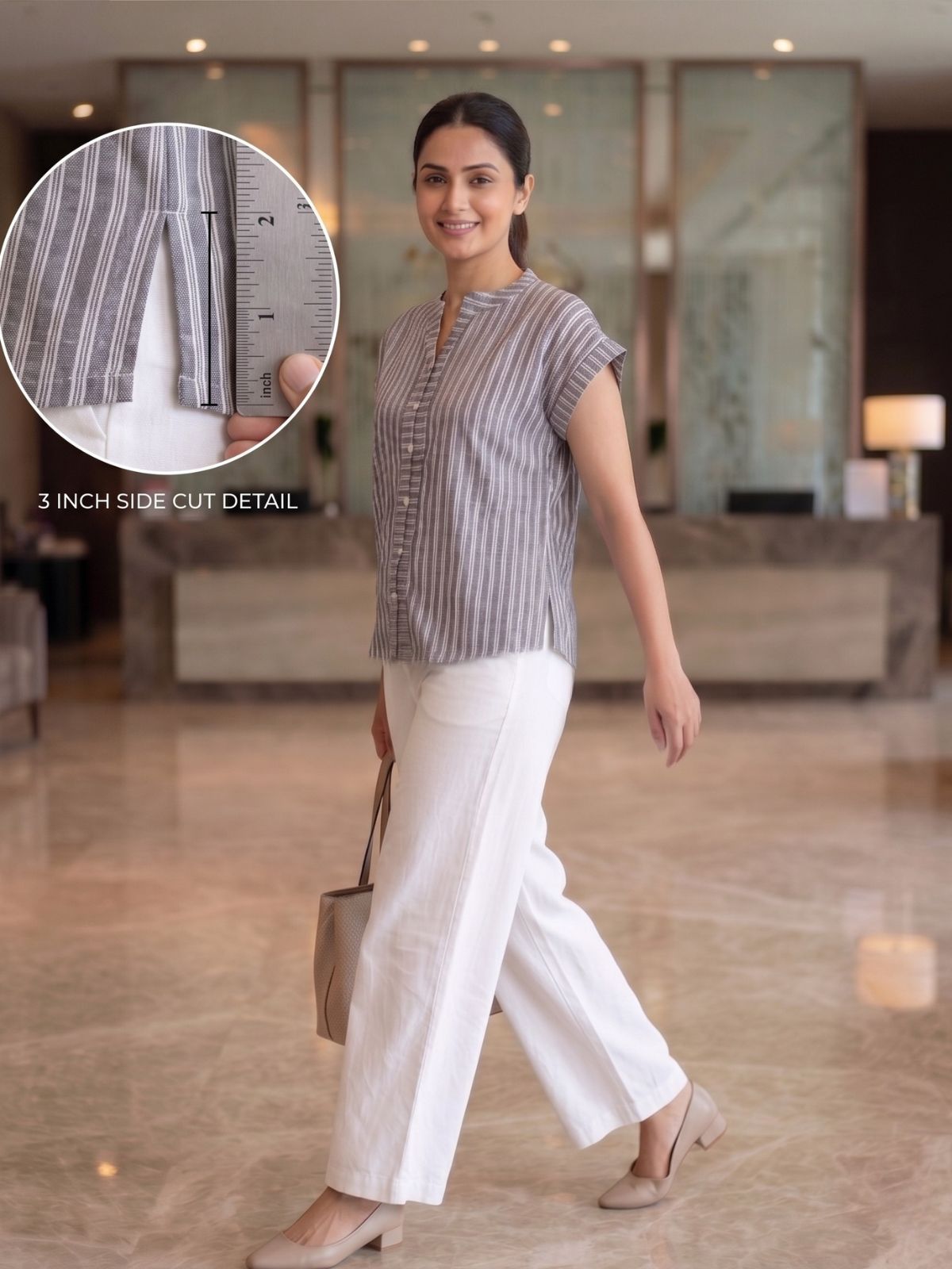 Grey Stripe Cotton Top