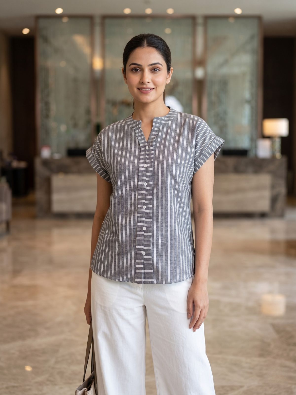 Grey Stripe Cotton Top