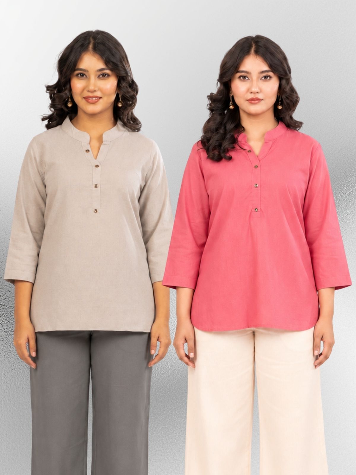 Grey & MauvePink Cotton Comfort Tops Combo