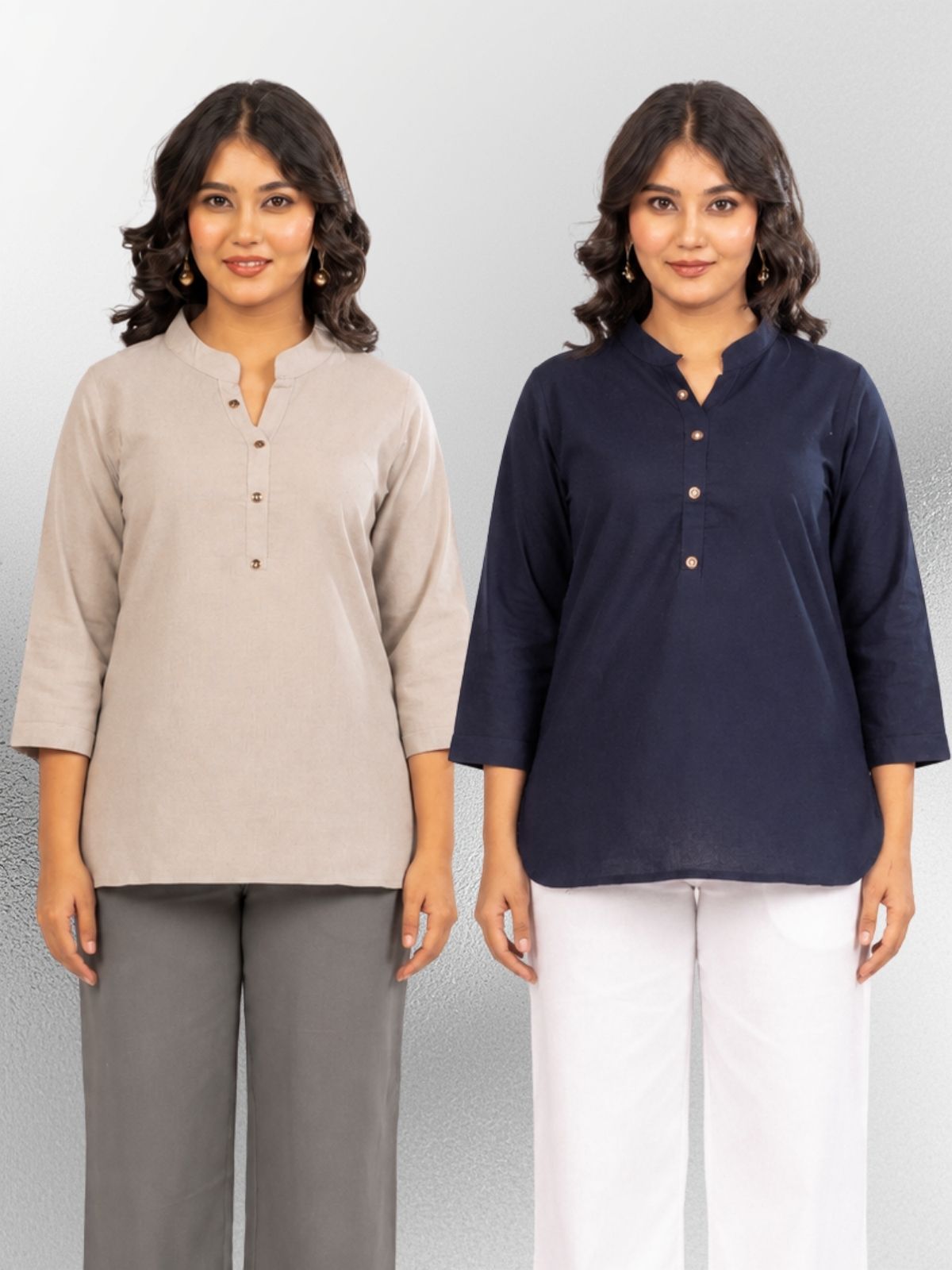 Grey & NavyBlue Cotton Comfort Tops Combo