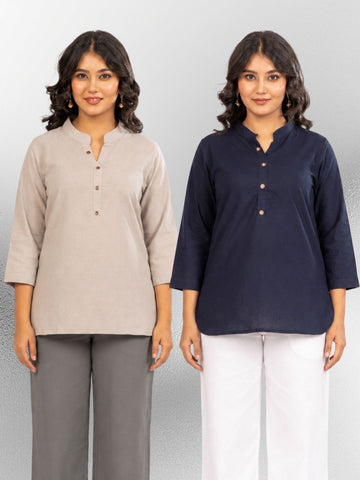 Grey & NavyBlue Cotton Comfort Tops Combo