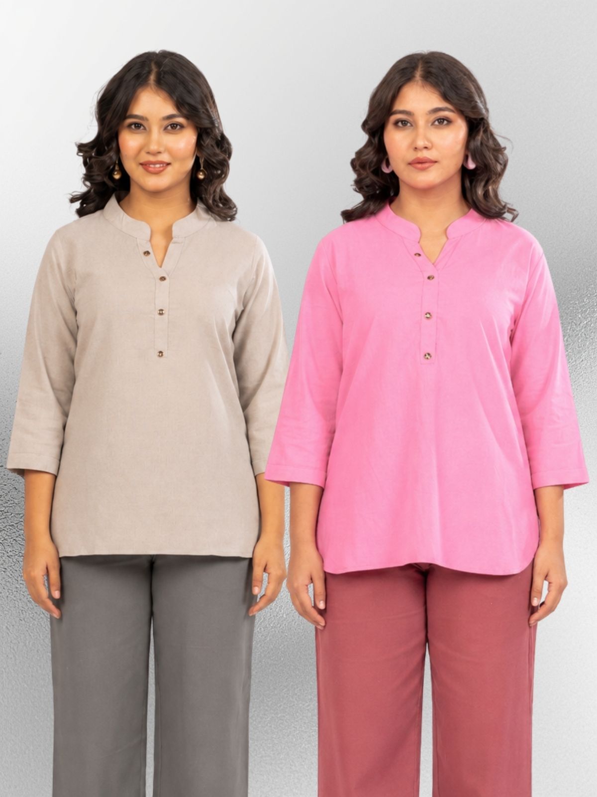 Grey & Pink Cotton Comfort Tops Combo