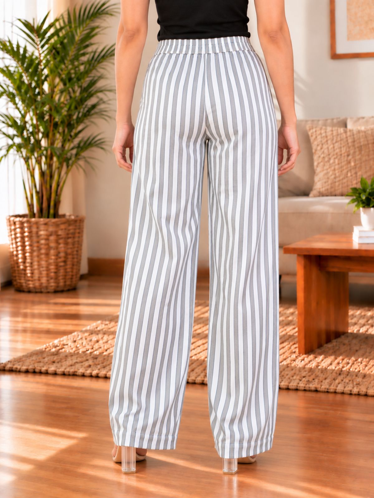 Grey Cotton Stripe Payjama Pants