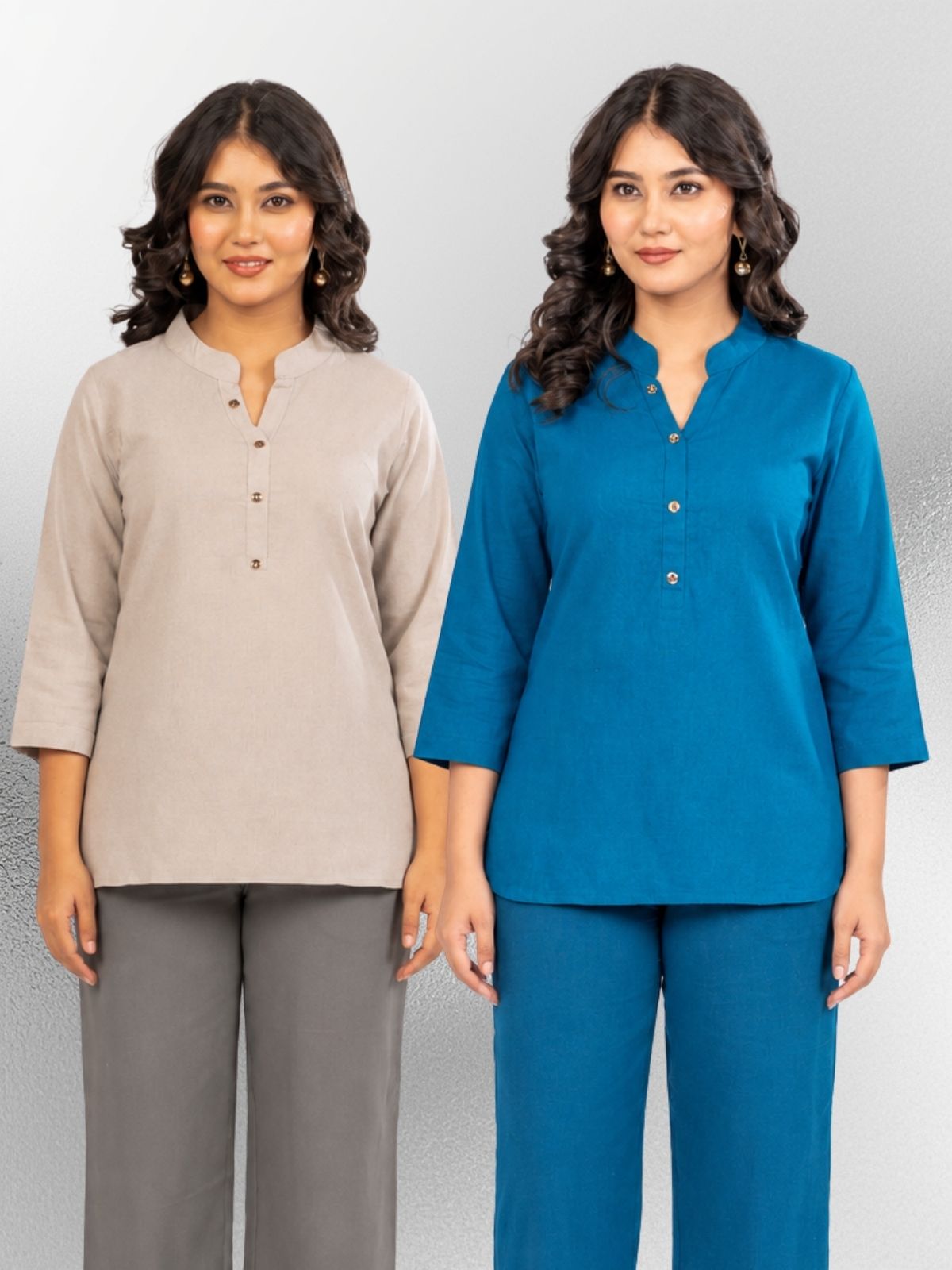 Grey & Turquoise Cotton Comfort Tops Combo
