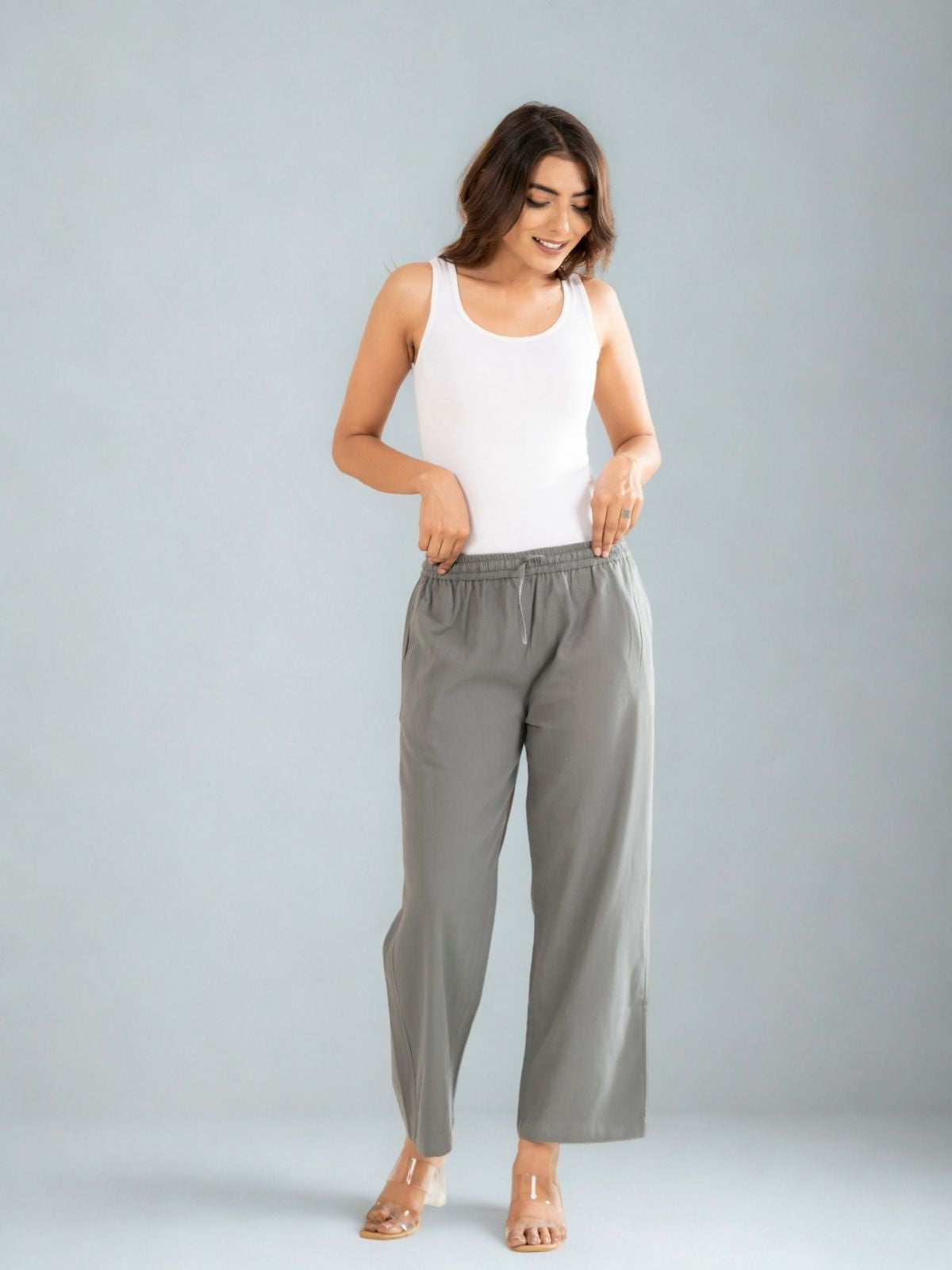 Grey Cotton Twill Pajama Pants