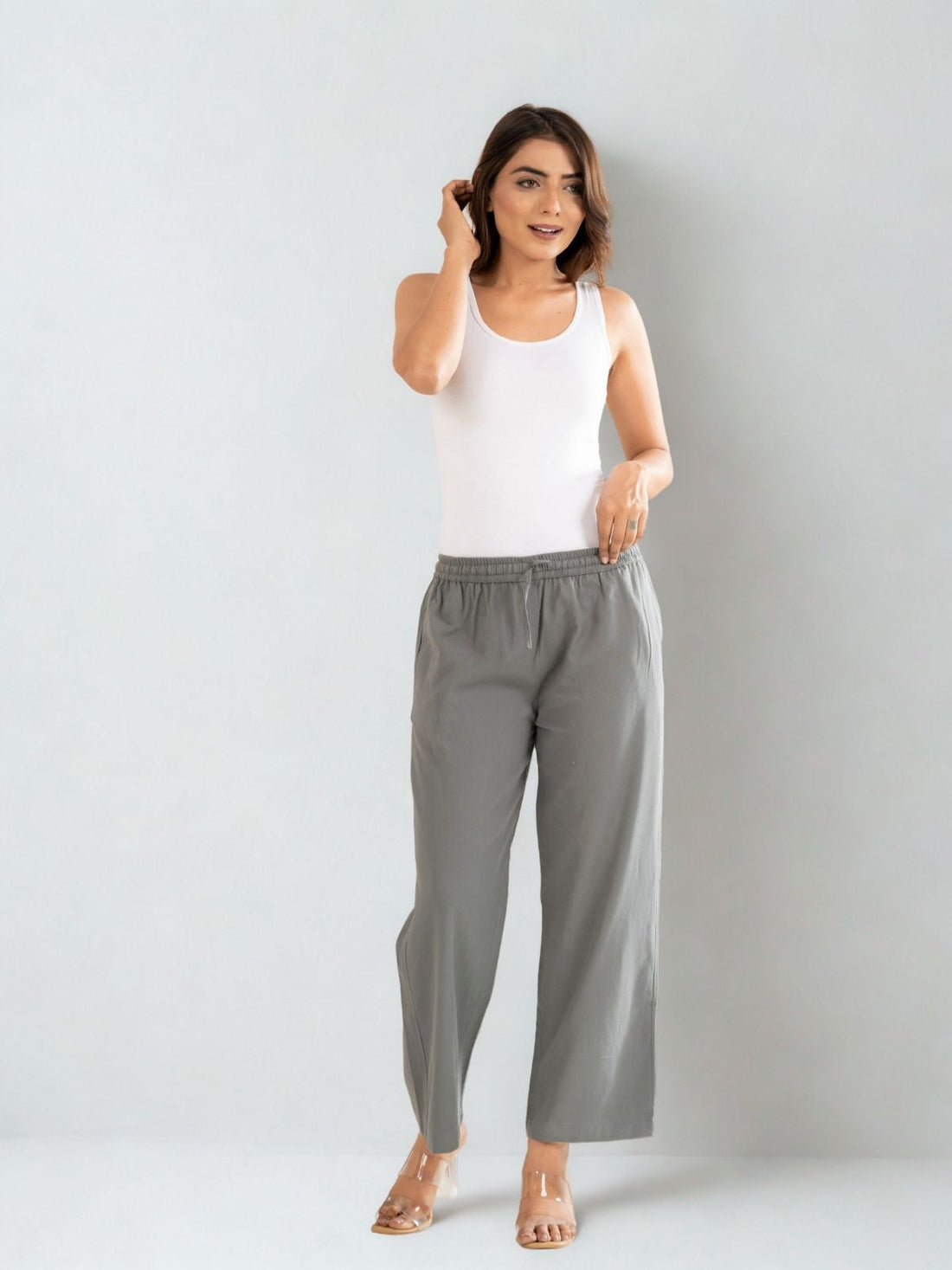 Grey Cotton Twill Pajama Pants