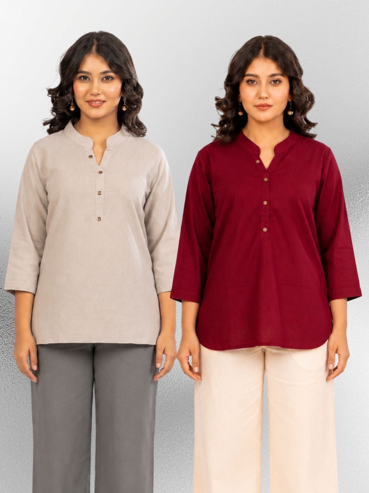 Grey & Wine Cotton Comfort Tops Combo