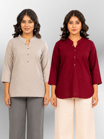 Grey & Wine Cotton Comfort Tops Combo