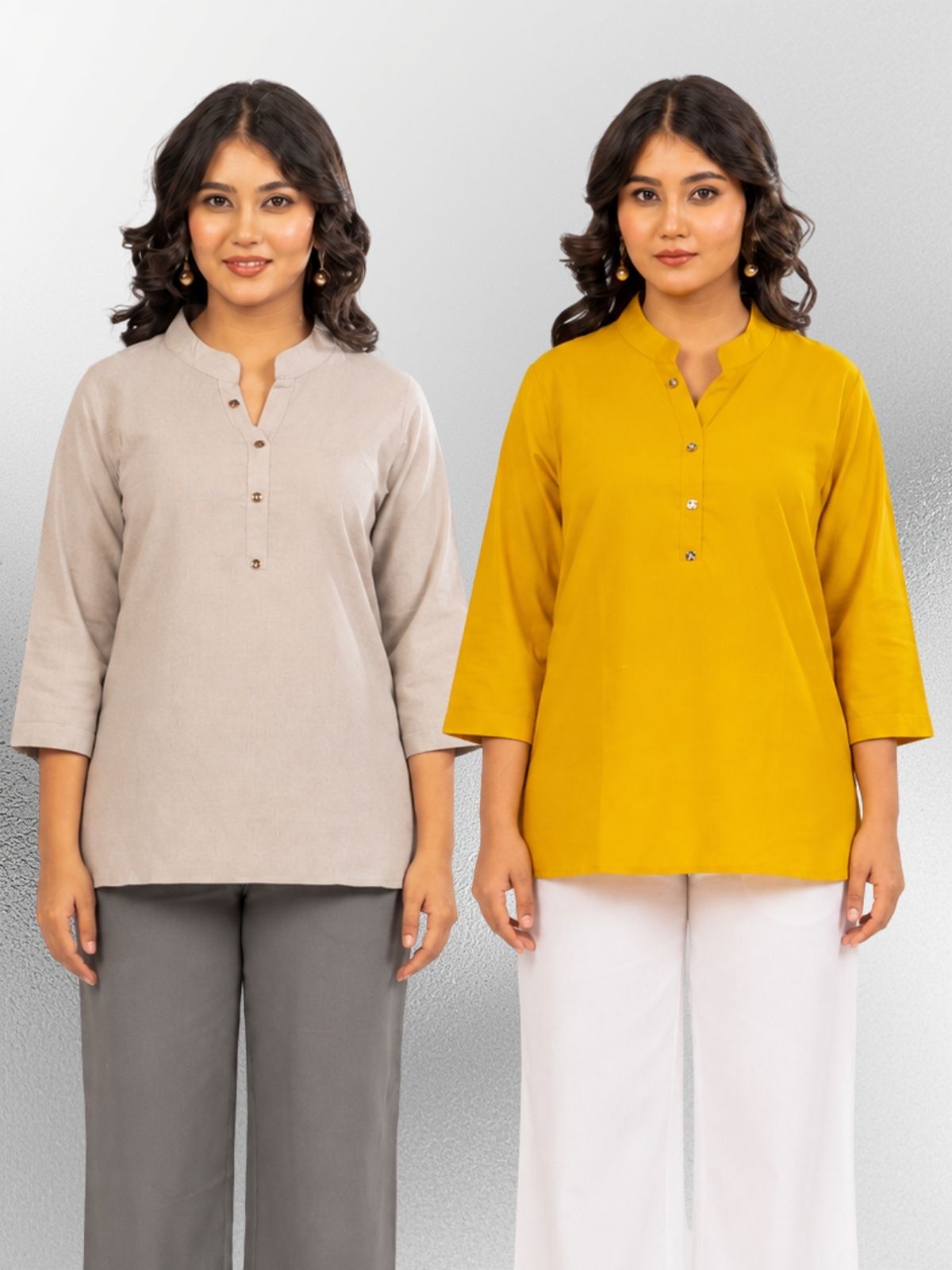 Grey & Yellow Cotton Comfort Tops Combo