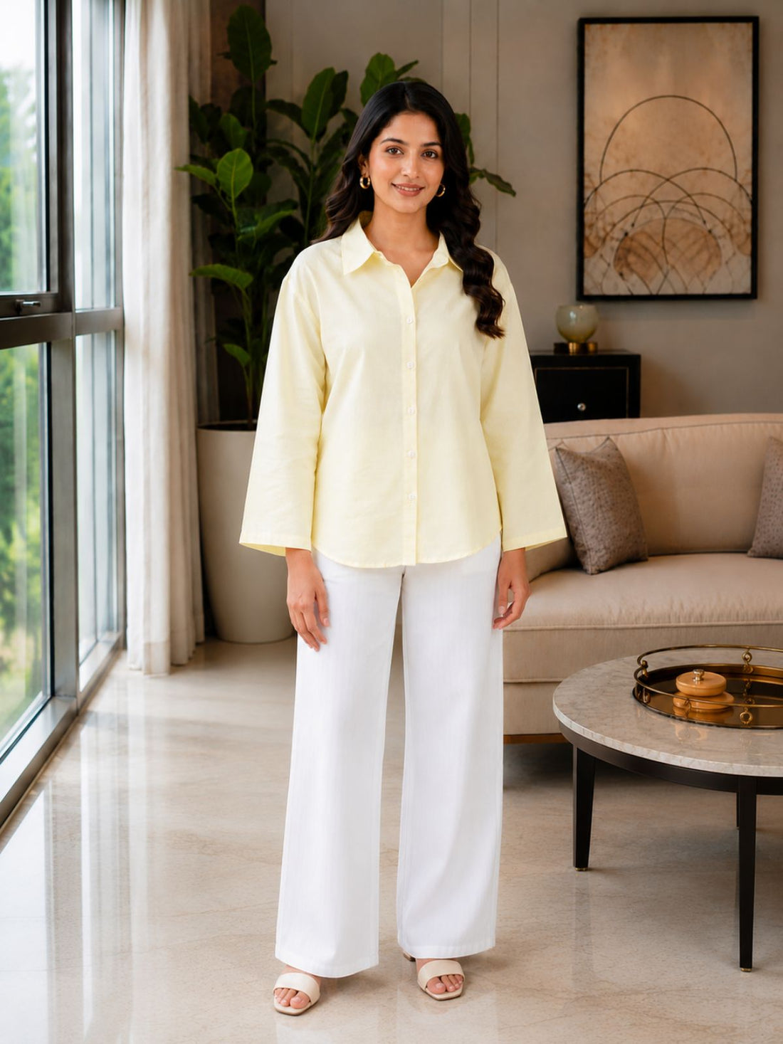 Lemon Cotton bell Sleeves Shirts