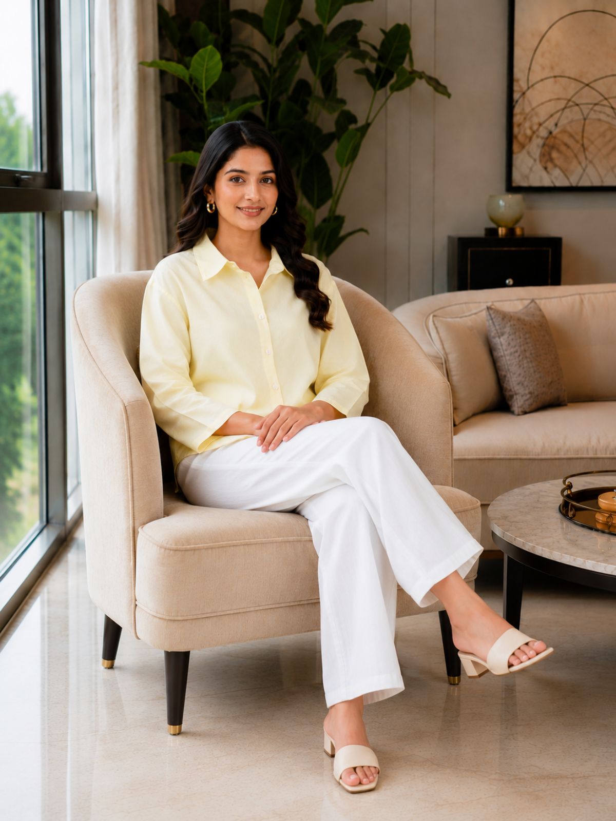 Lemon Cotton bell Sleeves Shirts