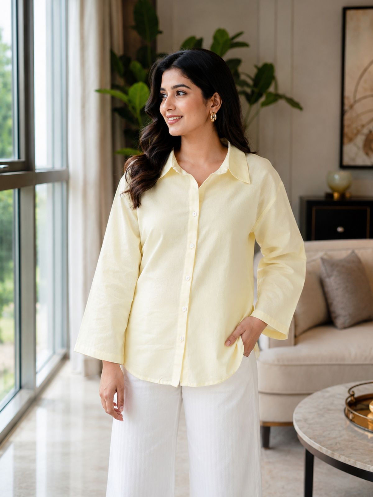 Lemon Cotton bell Sleeves Shirts