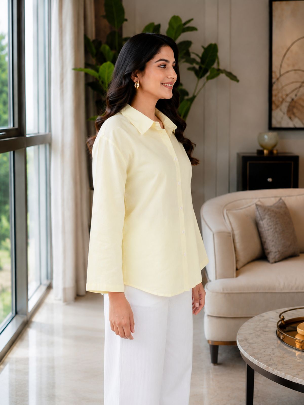 Lemon Cotton bell Sleeves Shirts