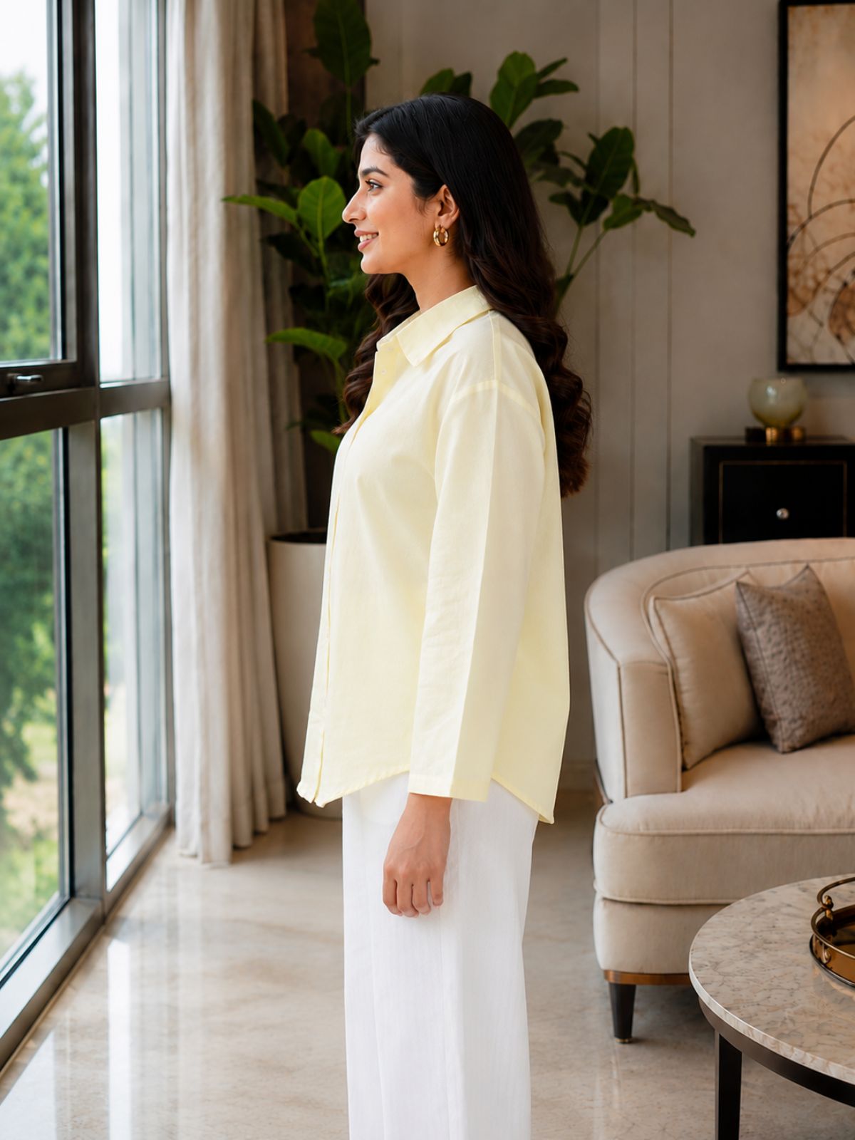 Lemon Cotton bell Sleeves Shirts