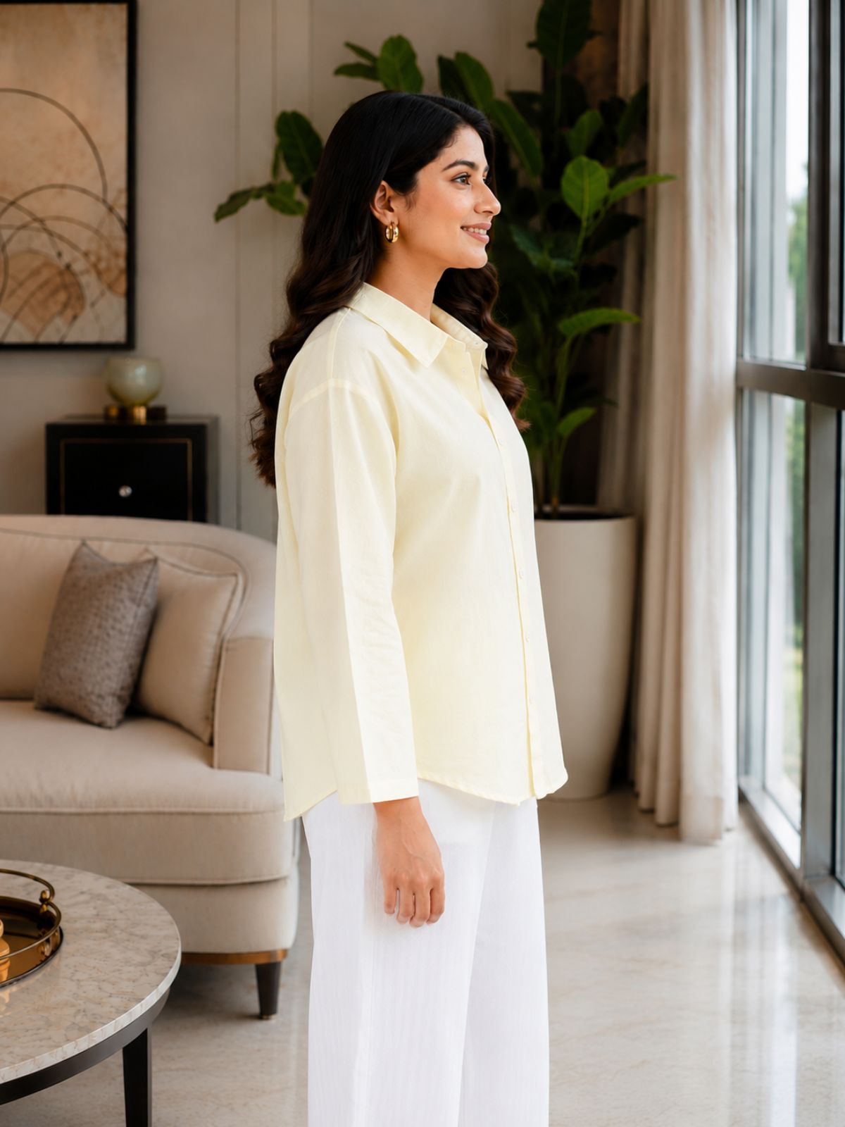 Lemon Cotton bell Sleeves Shirts