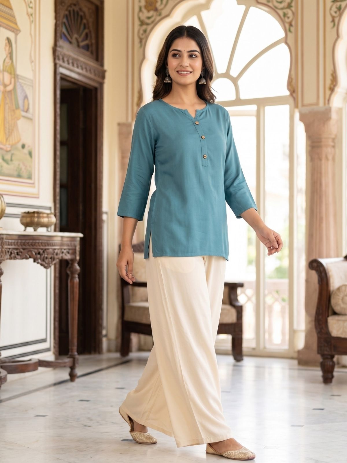 Women Light Grey Rayon Short Kurti