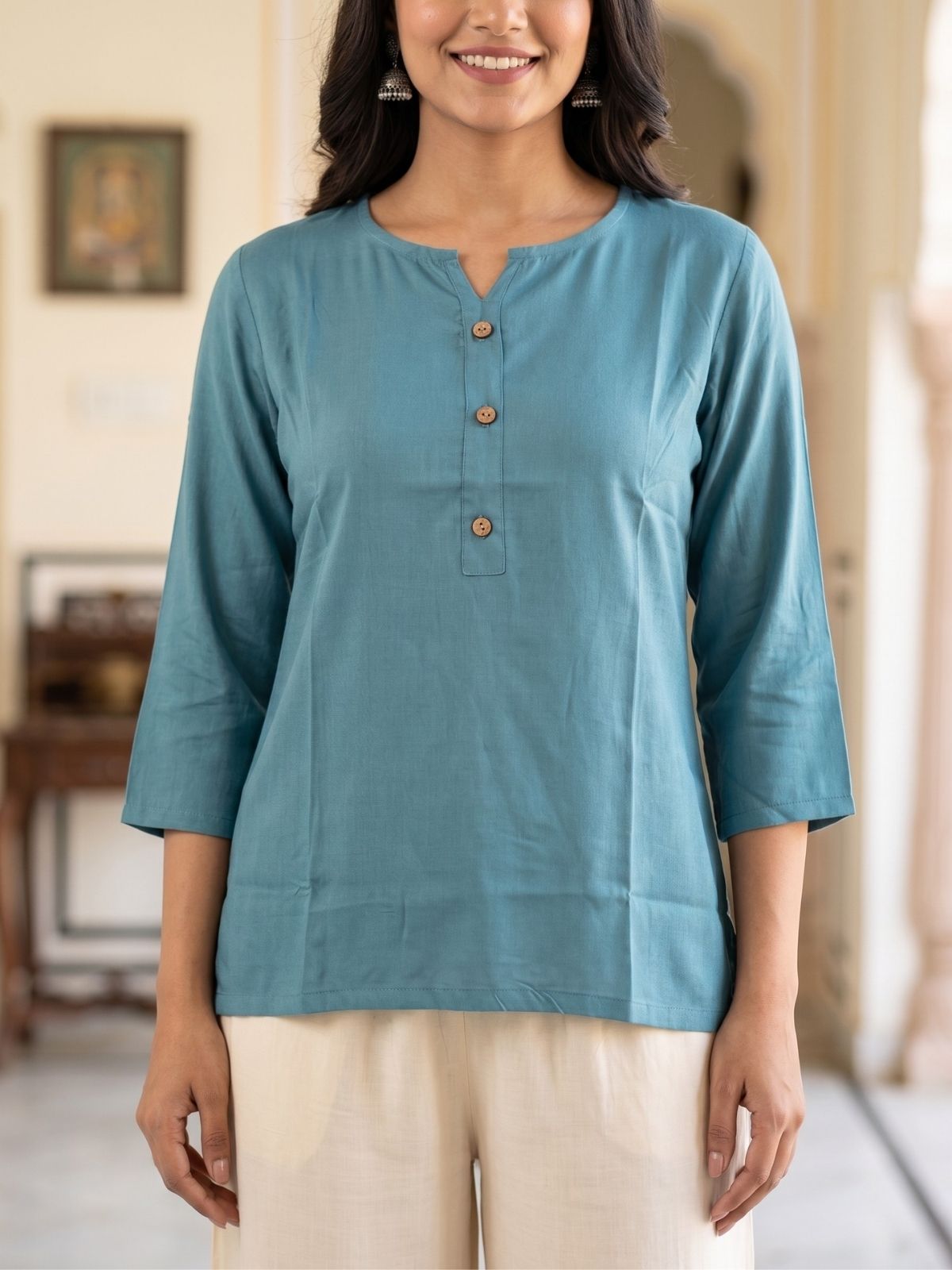 Women Light Grey Rayon Short Kurti
