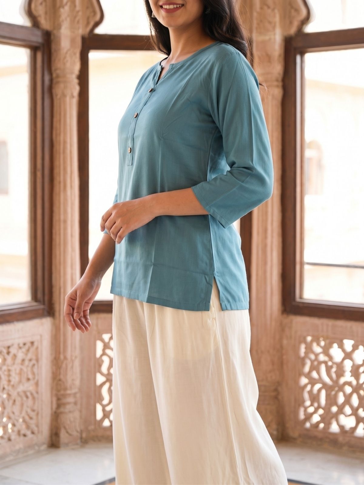 Women Light Grey Rayon Short Kurti