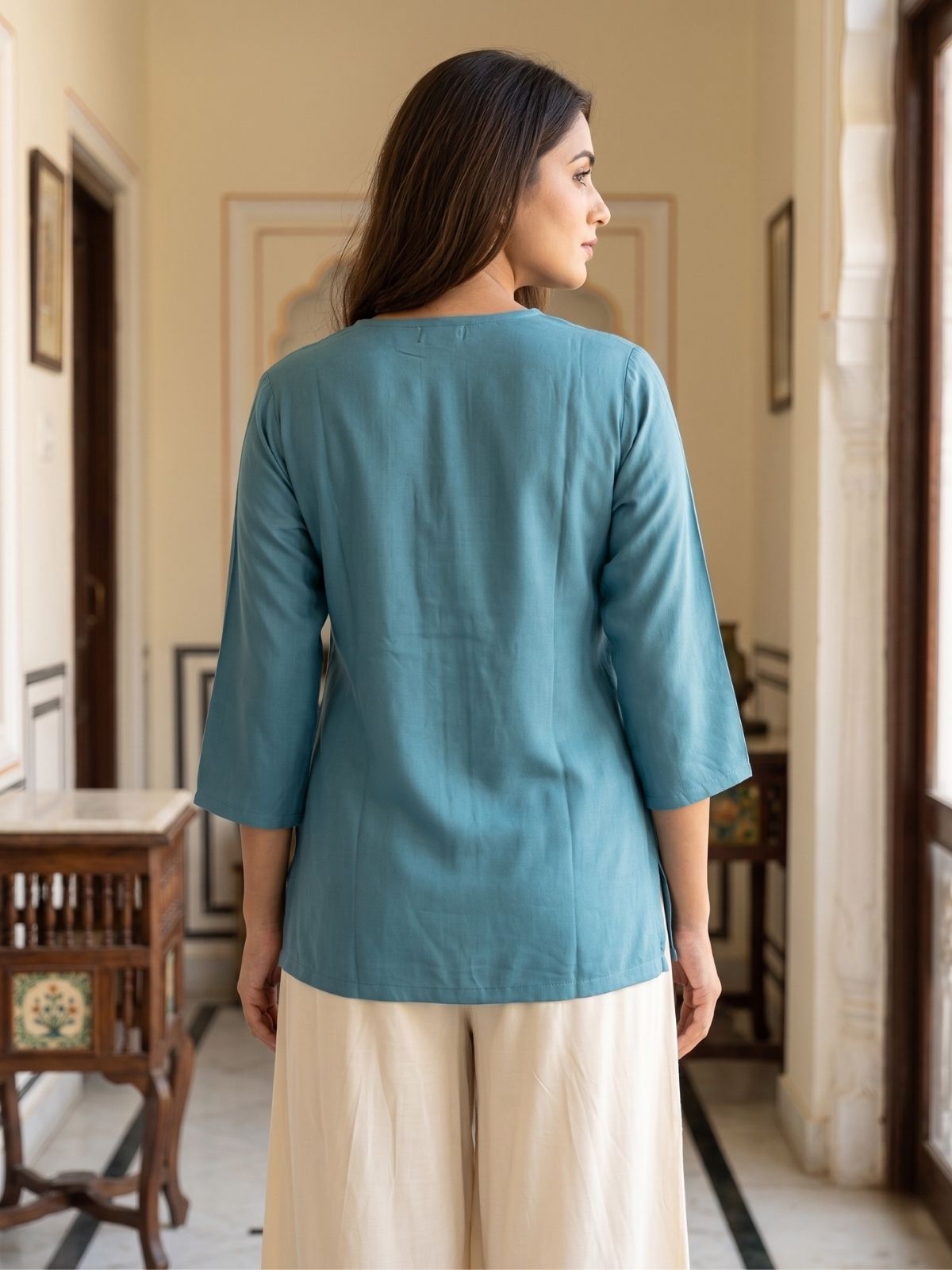 Women Light Grey Rayon Short Kurti
