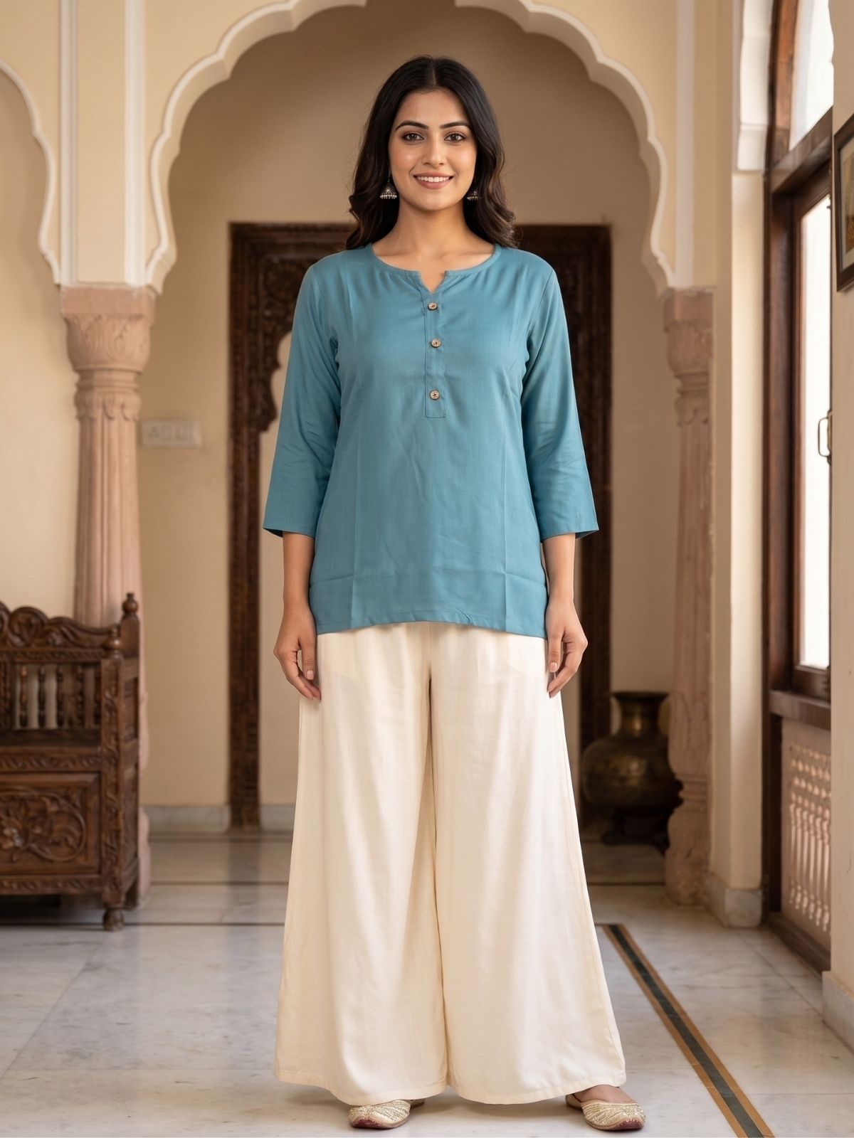 Women Light Grey Rayon Short Kurti