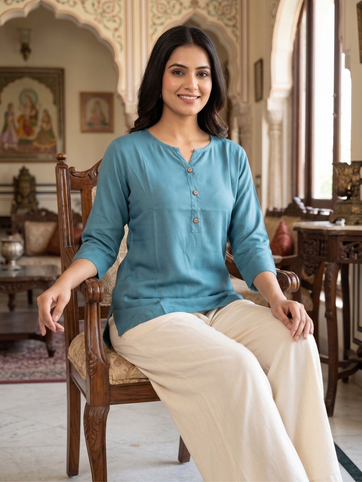 Women Light Grey Rayon Short Kurti