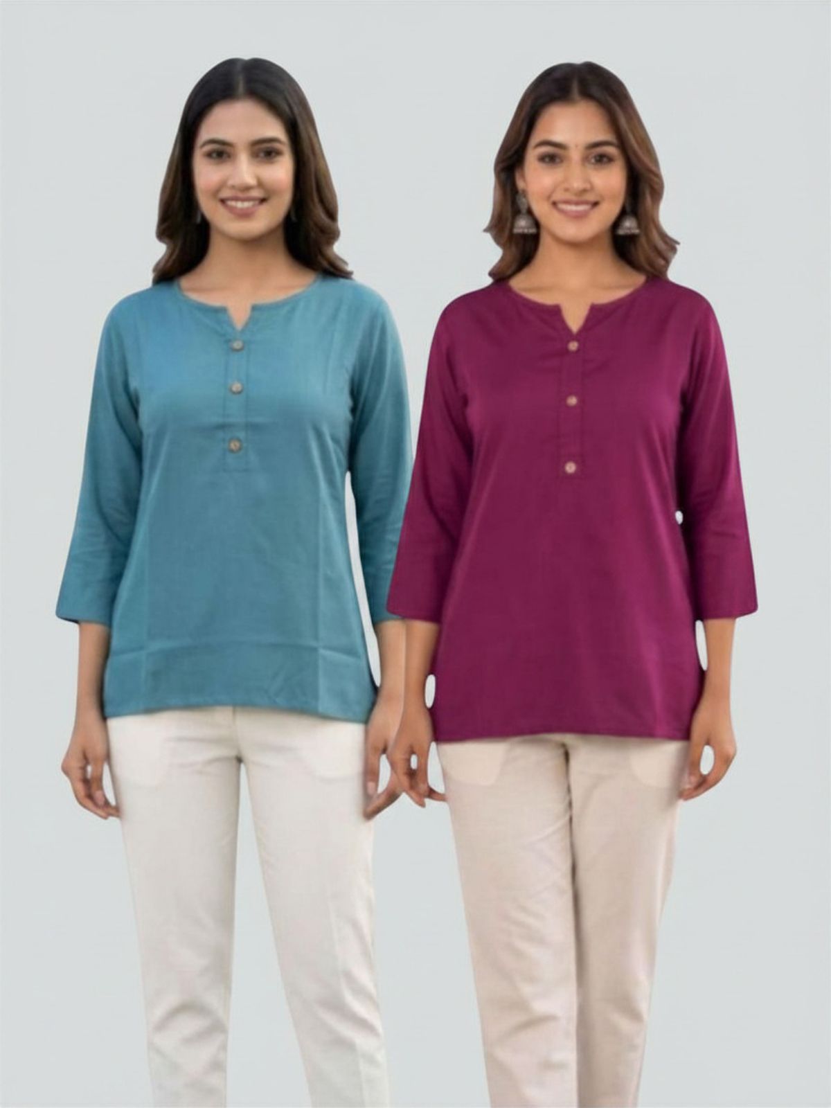 Women Light Grey & Wine Rayon Short Kurti