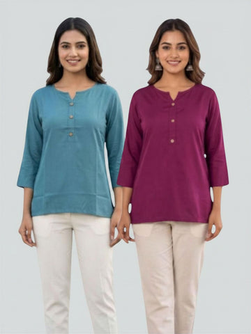 Women Light Grey & Wine Rayon Short Kurti