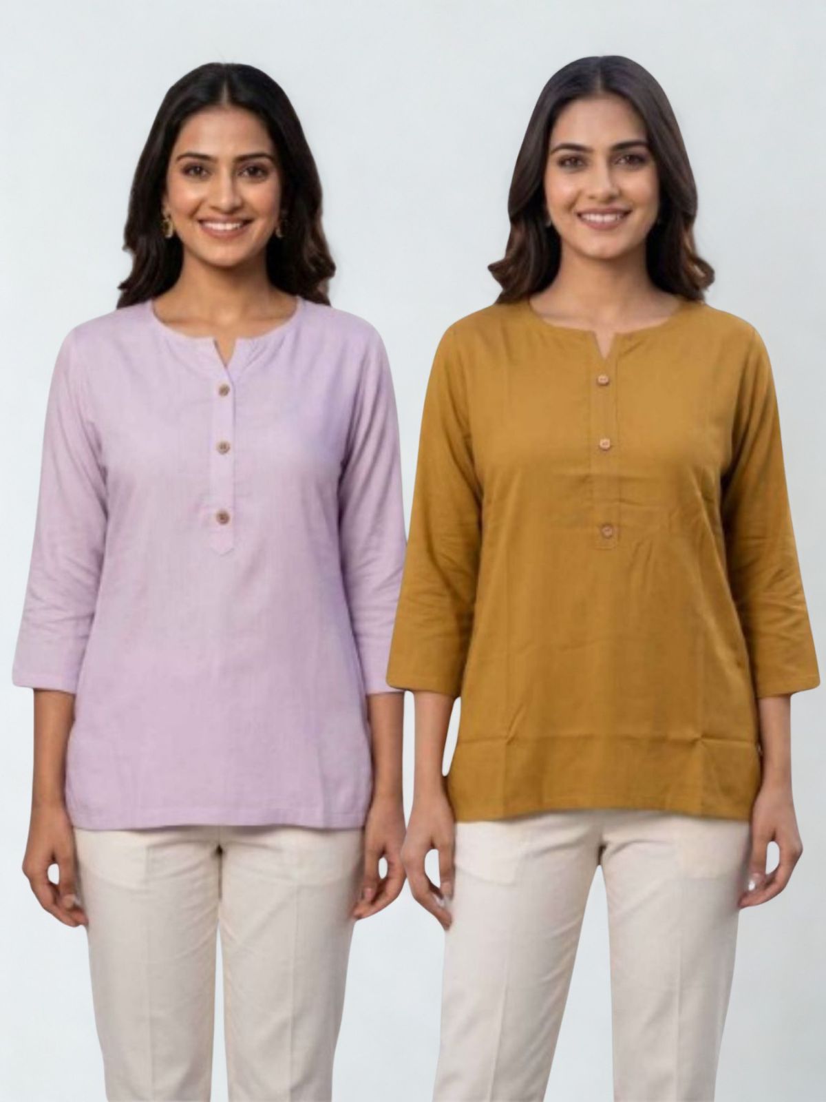 Women Light Purple & Camel Rayon Short Kurti