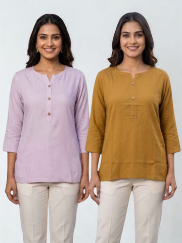 Women Light Purple & Camel Rayon Short Kurti