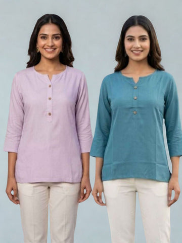 Women Light Purple & Light Grey Rayon Short Kurti
