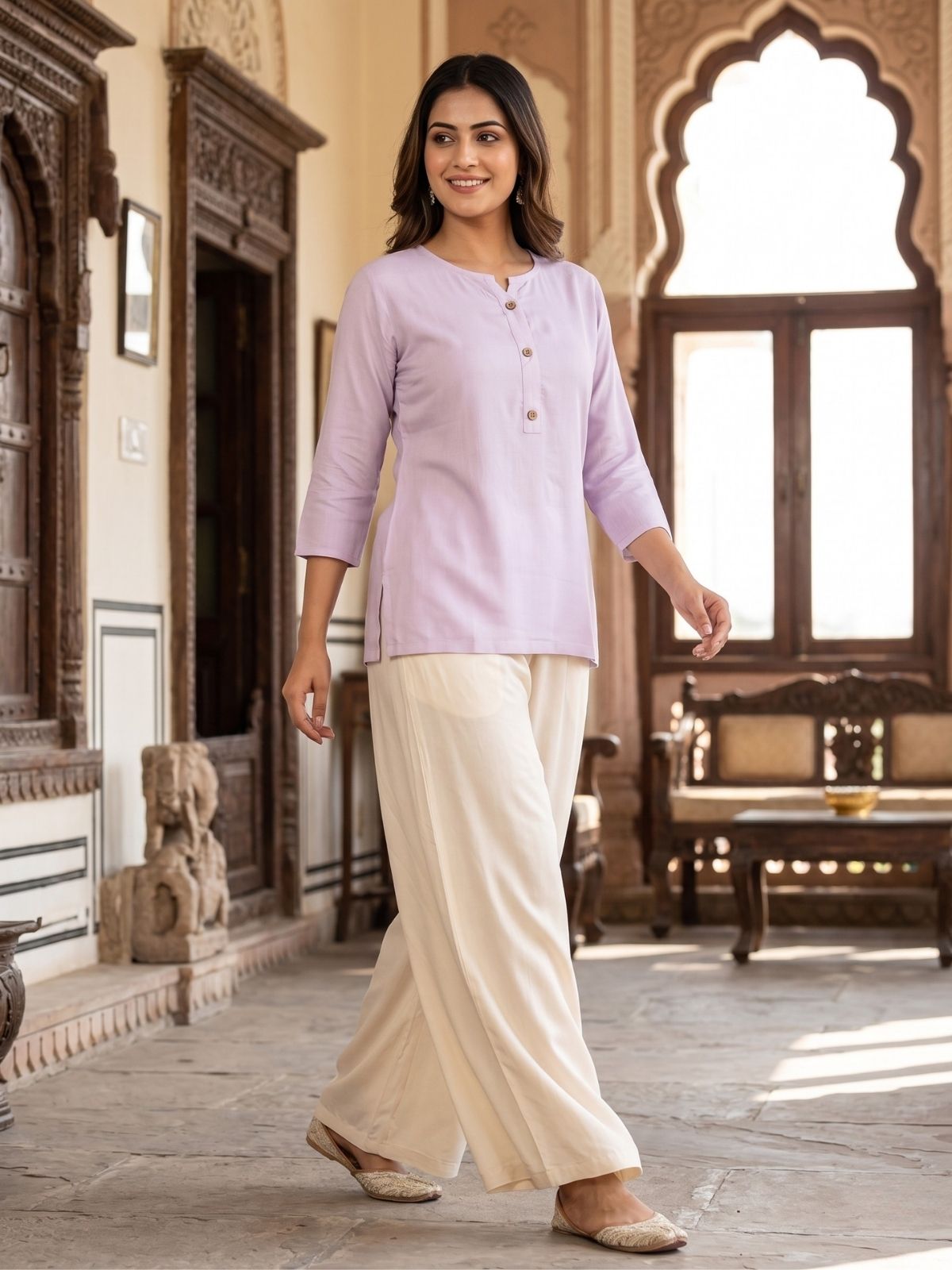 Women Light Purple Rayon Short Kurti