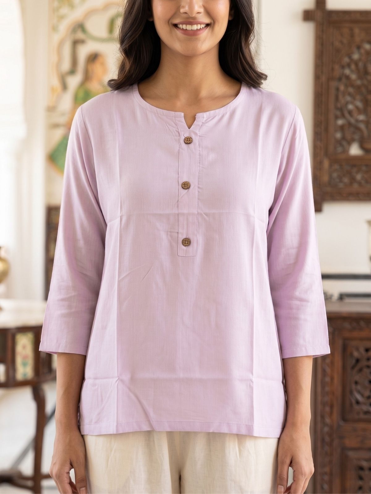 Women Light Purple Rayon Short Kurti