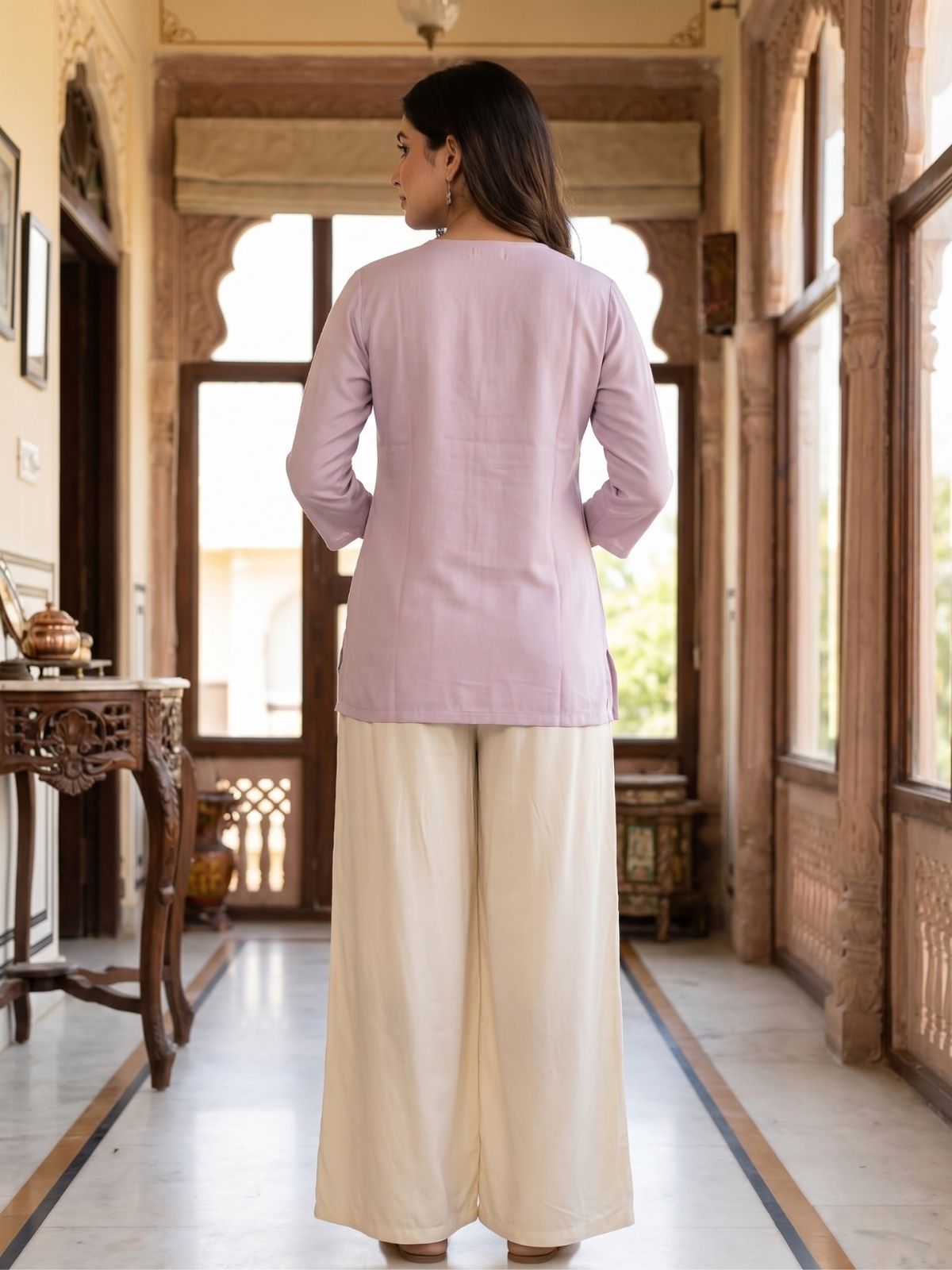 Women Light Purple Rayon Short Kurti