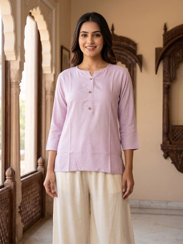 Women Light Purple Rayon Short Kurti
