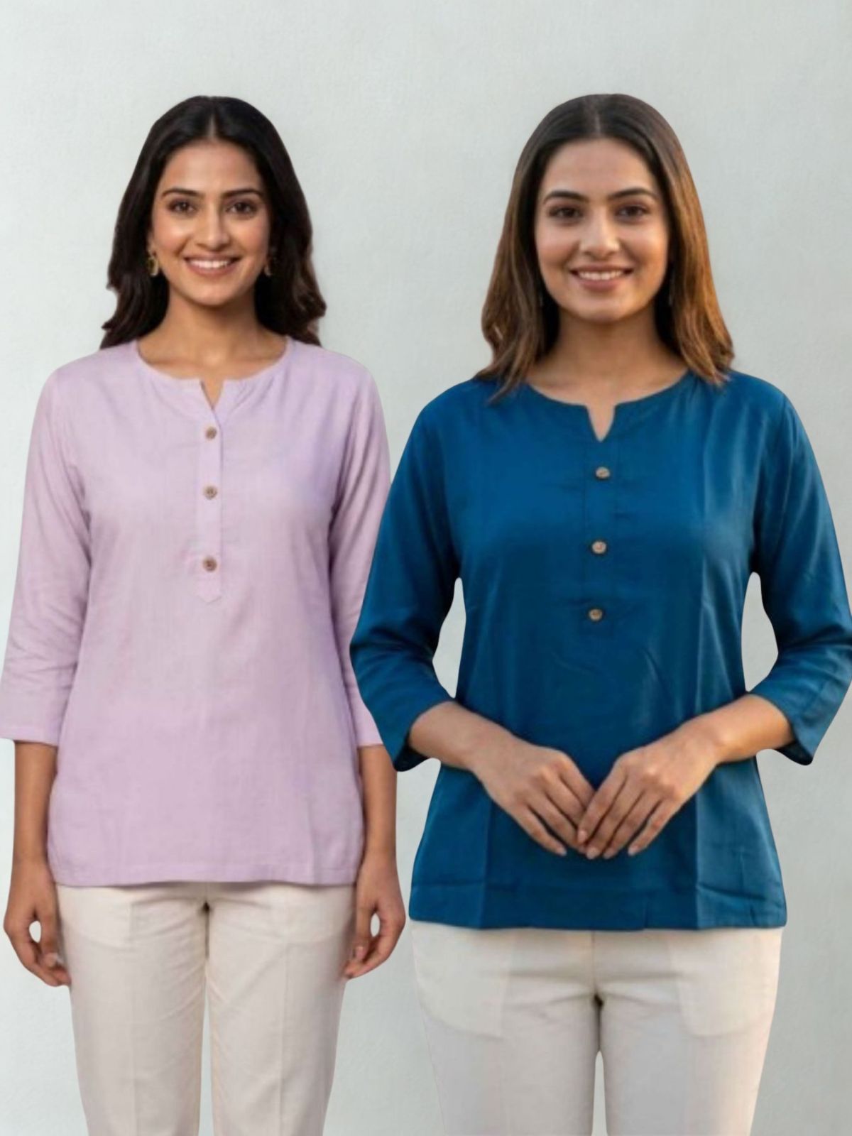 Women Light Purple & TealBlue Rayon Short Kurti