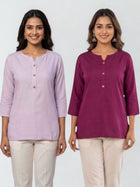 Women Light Purple & Wine Rayon Short Kurti