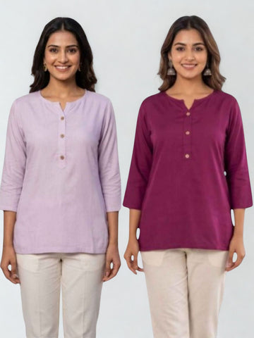 Women Light Purple & Wine Rayon Short Kurti