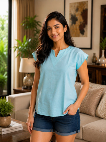 Light Green Cotton Blends Top